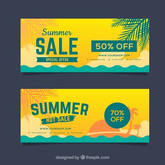 Pack of summer sale banners with sunset