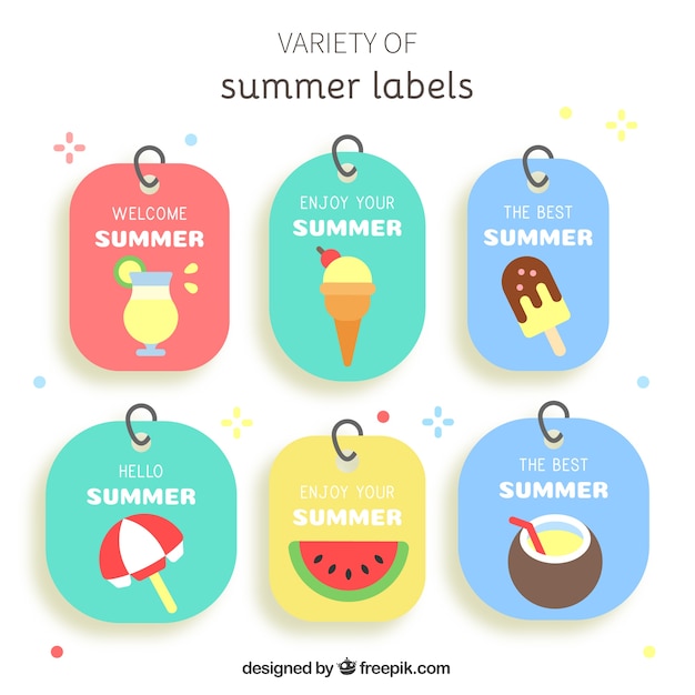 Pack summer stickers in flat design