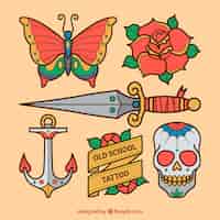Free vector pack tattoos of hand drawn objects