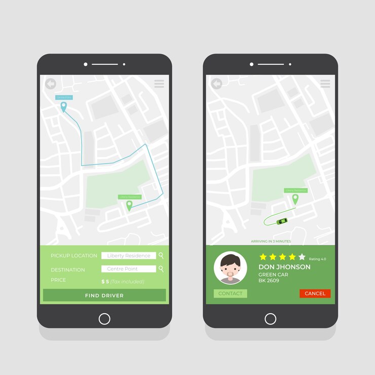 Free Vector pack of taxi app interface
