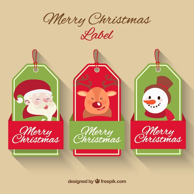 Pack of three beautiful labels with christmas characters