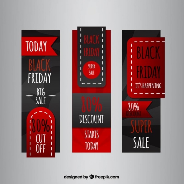 Free vector pack of three black friday banners with irregular designs