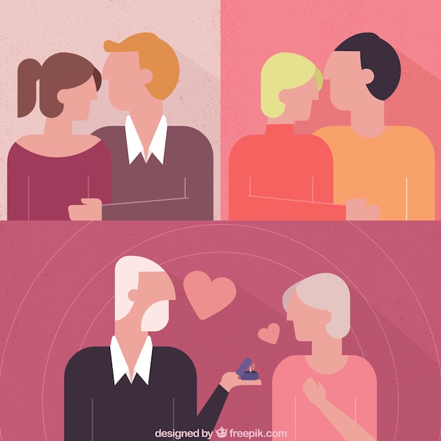 Free vector pack of three minimalist couples in love