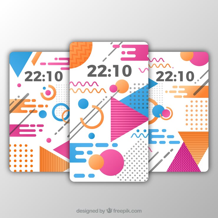 Free Vector pack of three mobile wallpapers in memphis style