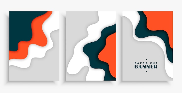 Free Vector pack of three papercut pattern wallpaper with wavy effect