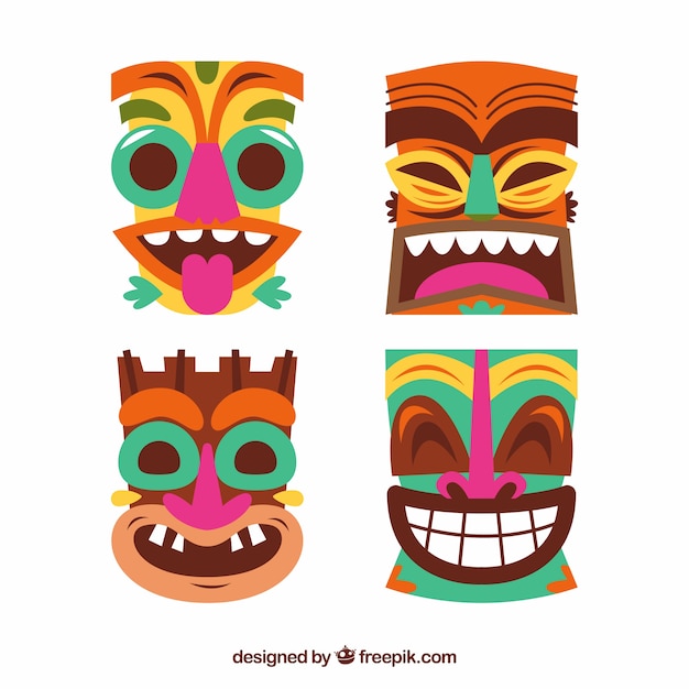 Free vector pack of tiki masks in flat design