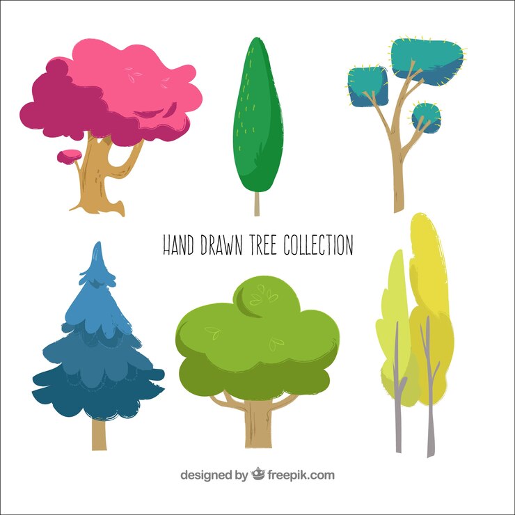 Free Vector pack of trees in hand drawn style