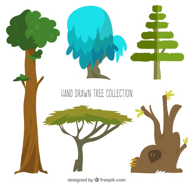 Free vector pack of trees in hand drawn style