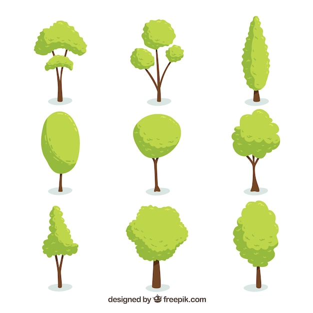 Free vector pack of trees in hand drawn style
