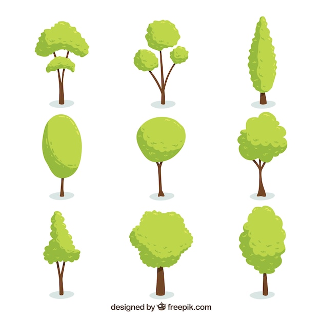 Free vector pack of trees in hand drawn style