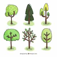 Vettore gratuito confezione di alberi in mano stile disegnato