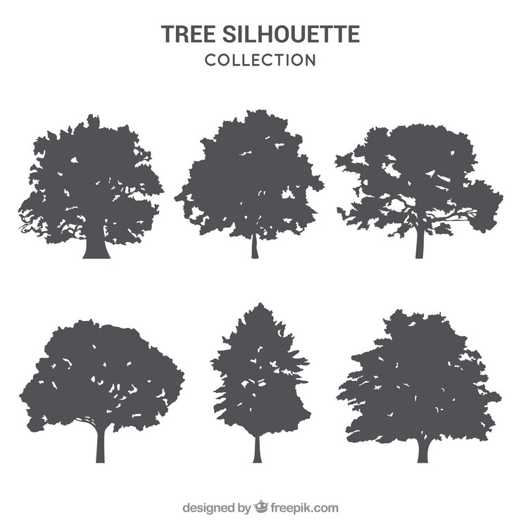 Free Vector pack of trees with silhouette