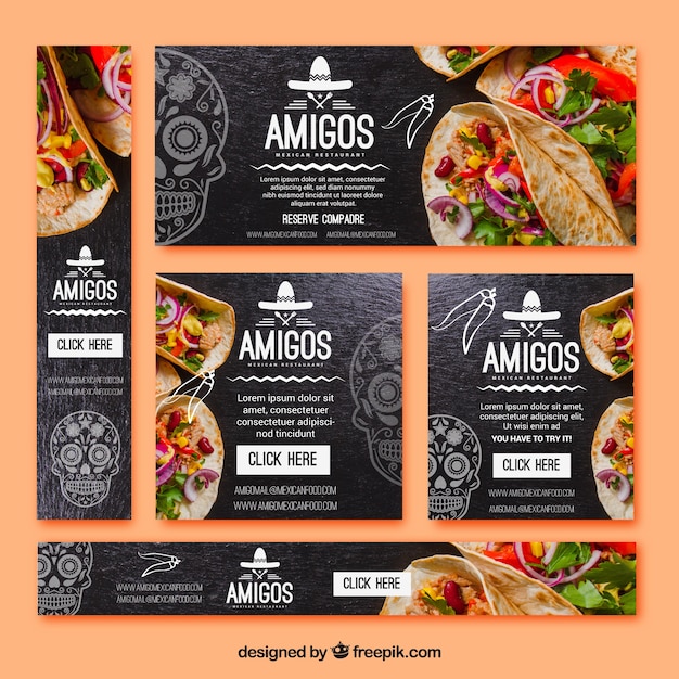 Pack of types of mexican food banners