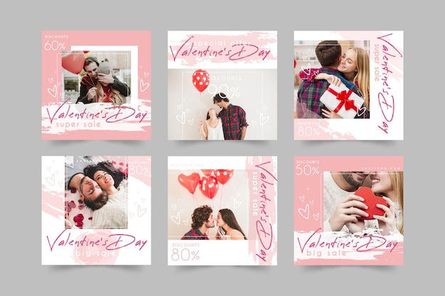 Free vector pack of valentine's day instagram posts