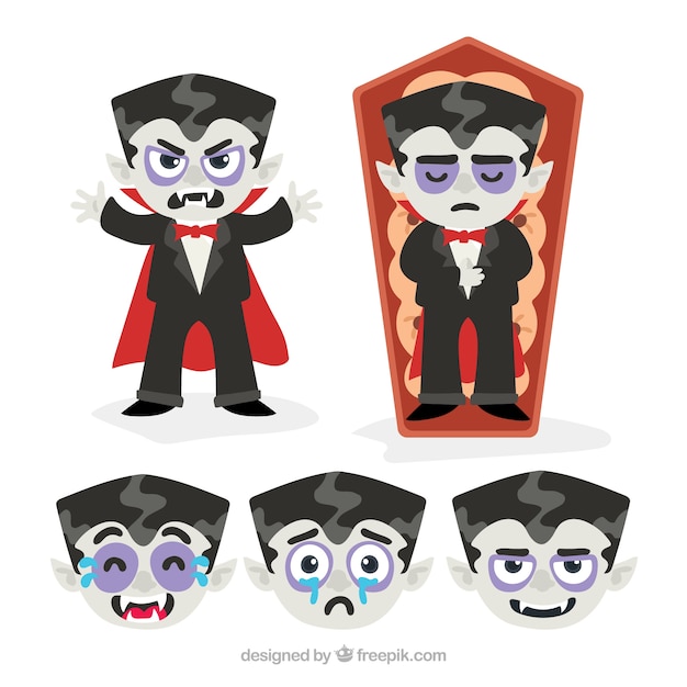 Vettore gratuito pacchetto di personaggi vampiri con espressioni