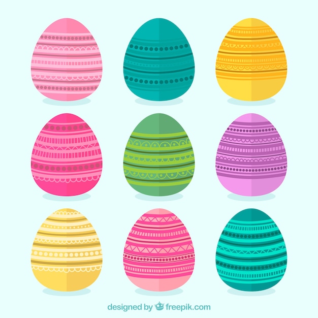 Free vector pack of various flat easter eggs