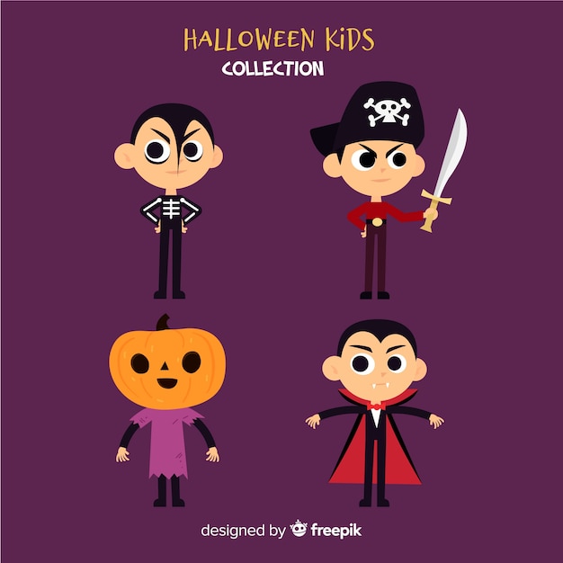 Vettore gratuito confezione di vari personaggi bambini halloween