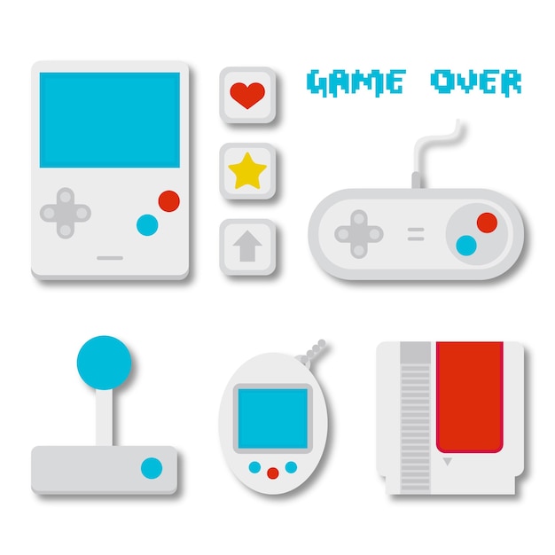 Pack of video game accessories in flat design 