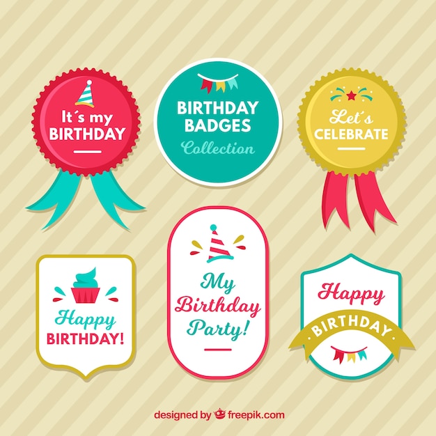 Free vector pack of vintage birthday badges and stickers