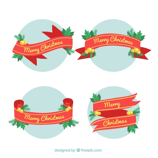 Free vector pack of vintage merry christmas ribbons