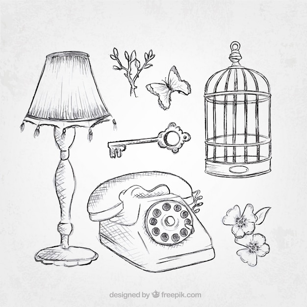 Free vector pack of vintage objects sketches