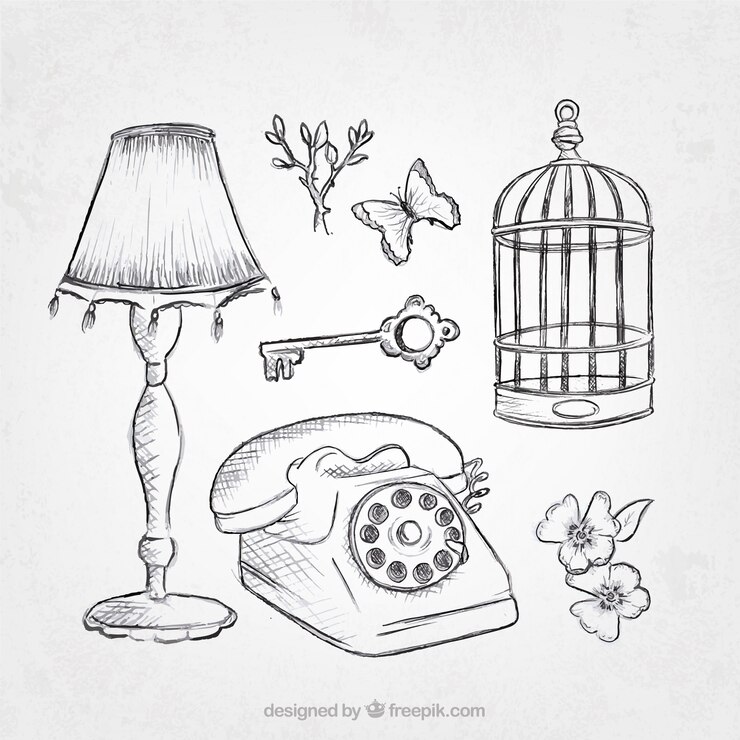 Free Vector pack of vintage objects sketches 