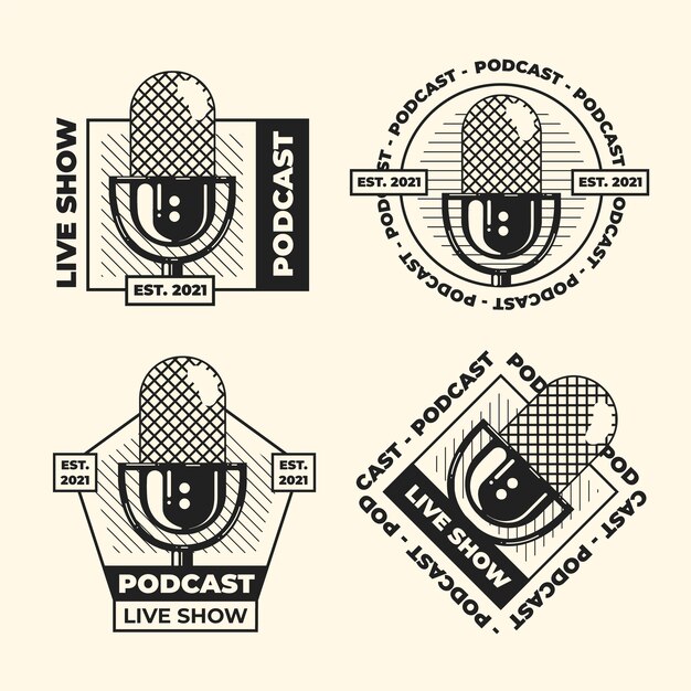 Pack of vintage podcast logos