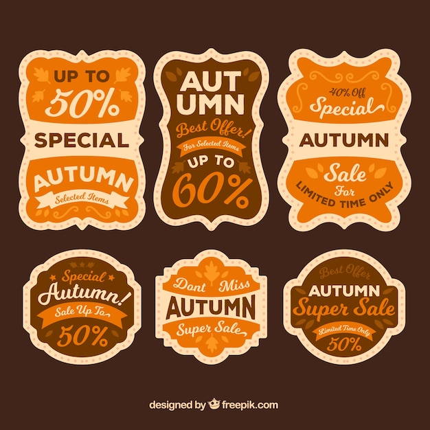 Free vector pack of vintage stickers of autumn sales