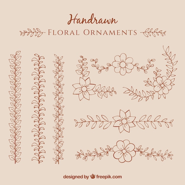 Free vector pack of vitnage ornaments hand-drawn flowers
