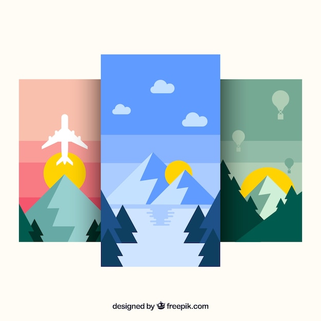 Free vector pack of wallpapers with landscapes in flat design