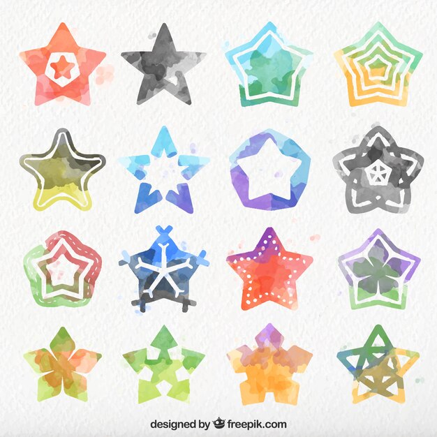 Pack of watercolor abstract stars