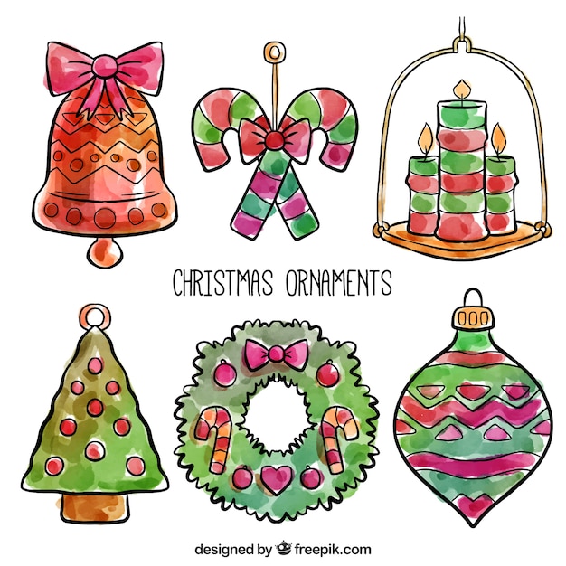 Pack of watercolor baubles and christmas ornaments