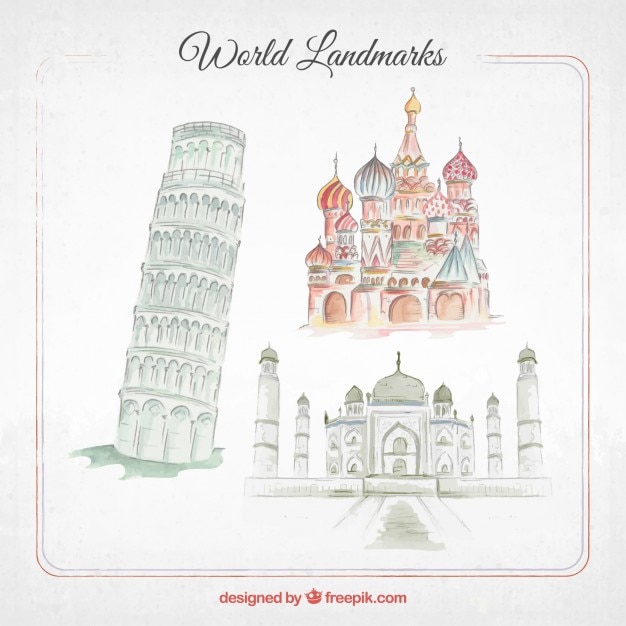 Free vector pack of watercolor beautiful monuments