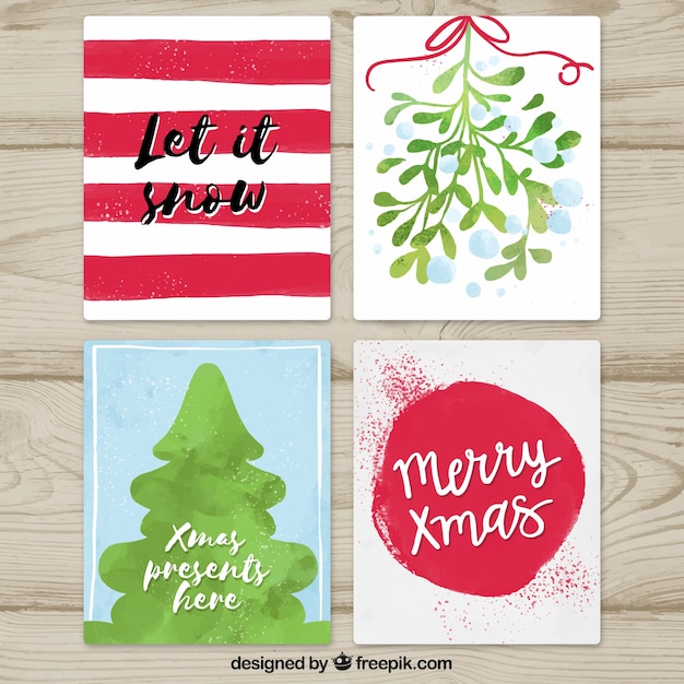 Free vector pack of watercolor christmas cards