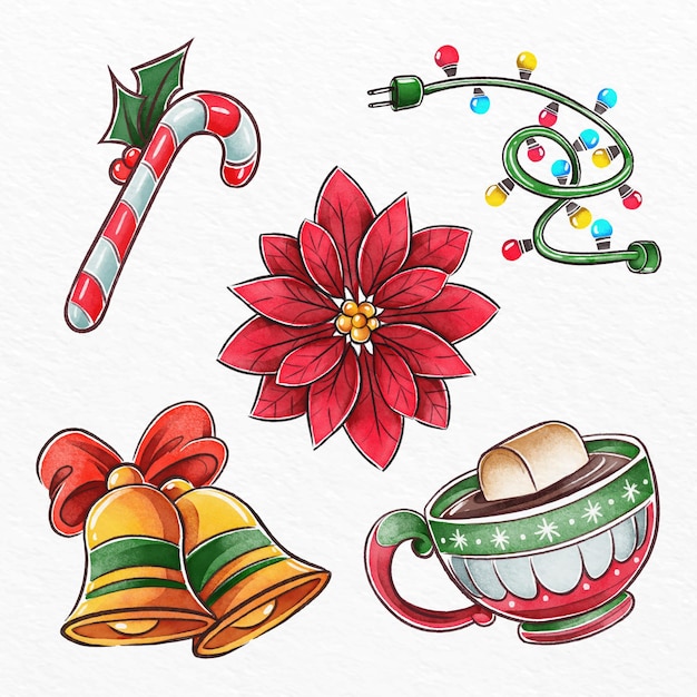 Pack of watercolor christmas elements