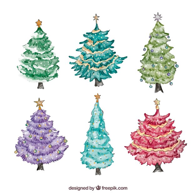 Pack of watercolor christmas trees