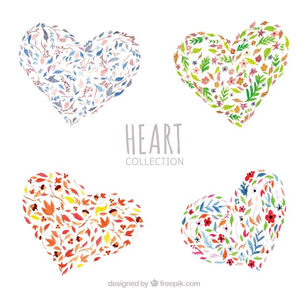 Pack of watercolor floral hearts