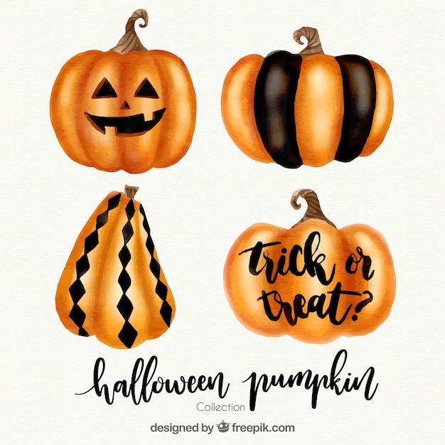 Free vector pack of watercolor halloween decorative pumpkins