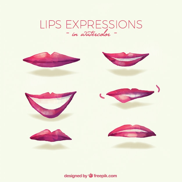 Free vector pack of watercolor lips expressions