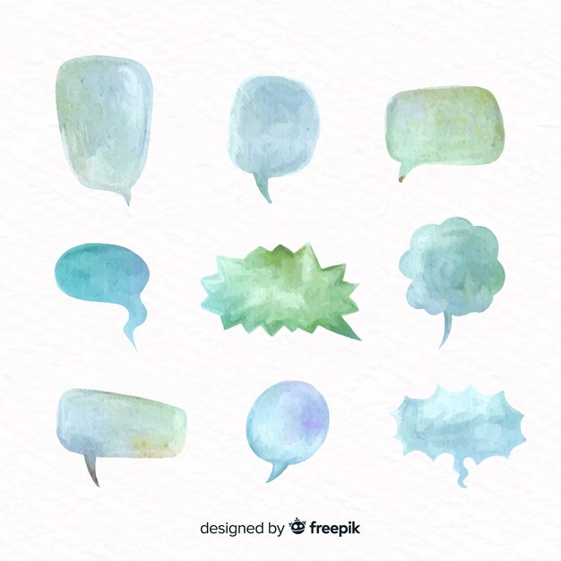 Pack of watercolor speech balloons with different shapes 