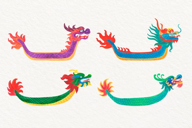 Free vector pack of watercolour dragon boats