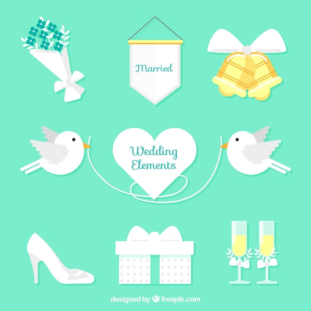 Pack of white wedding elements with color details