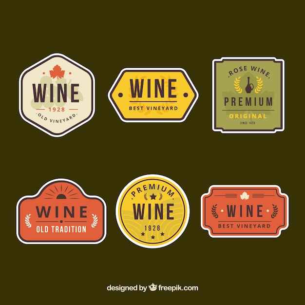 Free vector pack of wine retro stickers