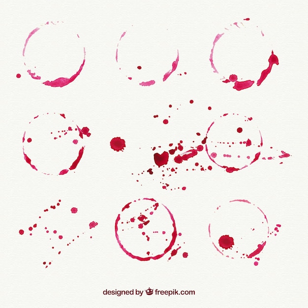 Free vector pack of wine stains with drops