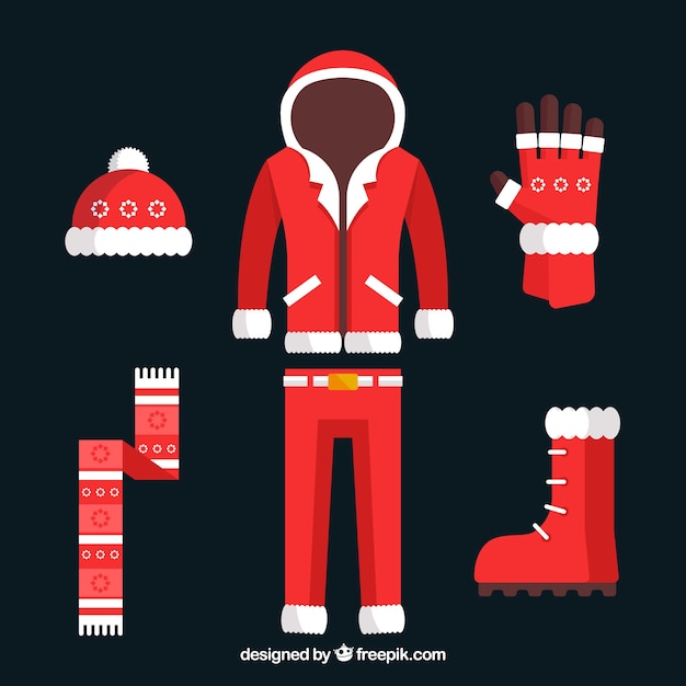 Free vector pack of winter clothes in santa style