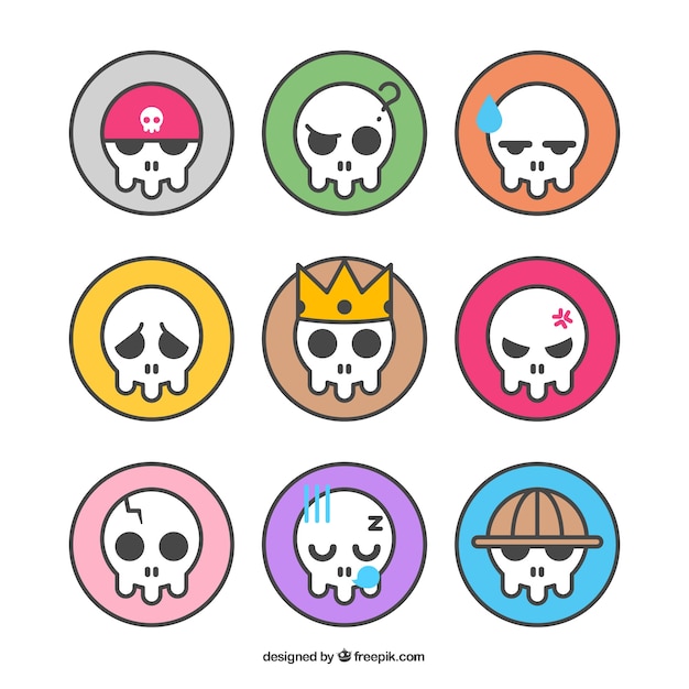 Free vector pack with colored circles and decorative skulls