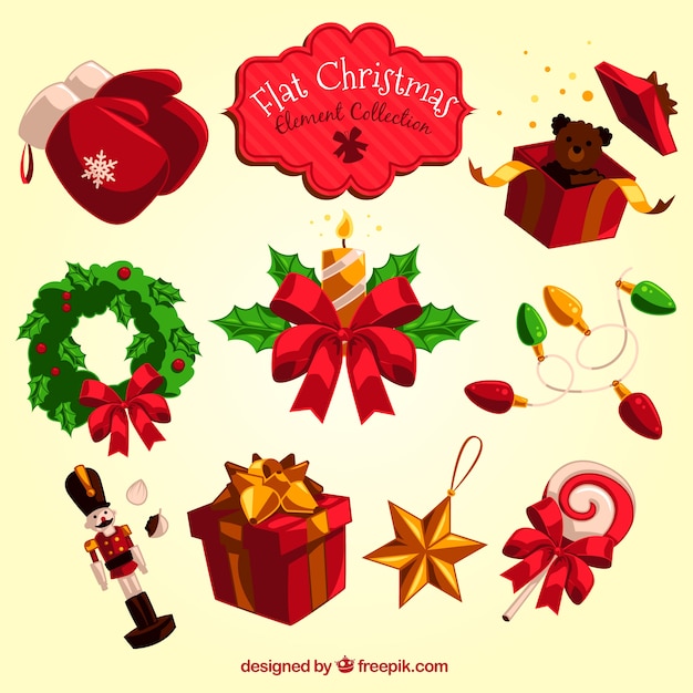 Free vector pack with different elements to celebrate christmas