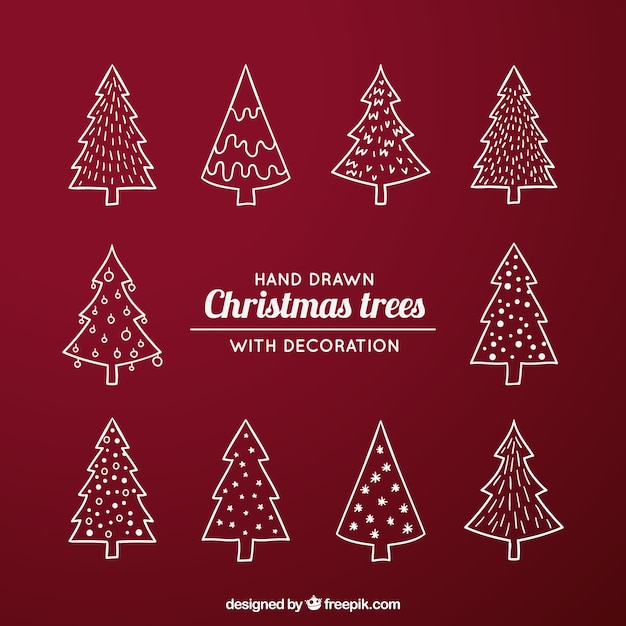 Vettore gratuito pack con diversi tipi di alberi di natale