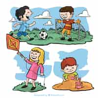 Free vector pack with hand-drawn children having fun