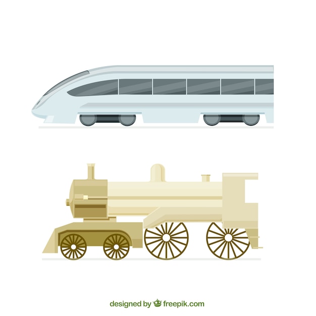 近代的な列車と機関車でパック